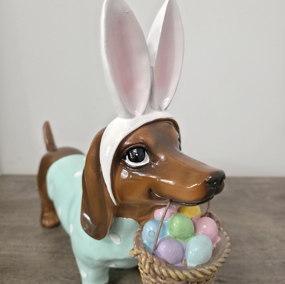 Easter Dachshund with Bunny Ears holding a basket Figurine Viral TikTok - Picture 2 of 7